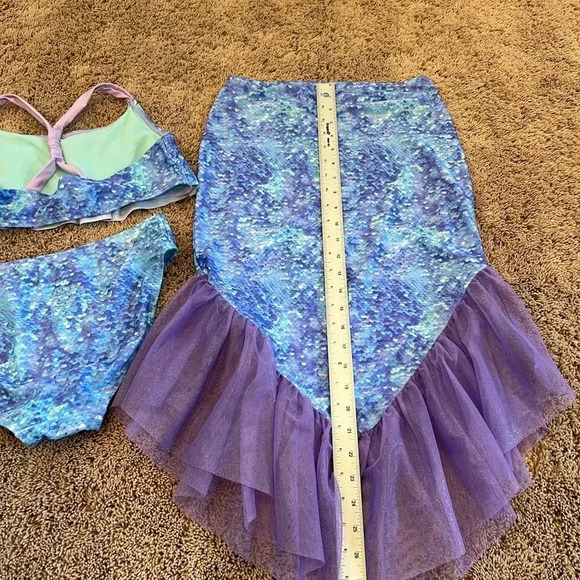 New 3 piece mermaid swim set top bottom tail girls 16 SO swimsuit xl new bikini - Picture 7 of 11